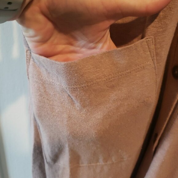 Pure Jill Duster Cardigan 3/4 Sleeve Button Pocket Hemp Organic Cotton Brown M - Picture 3 of 9